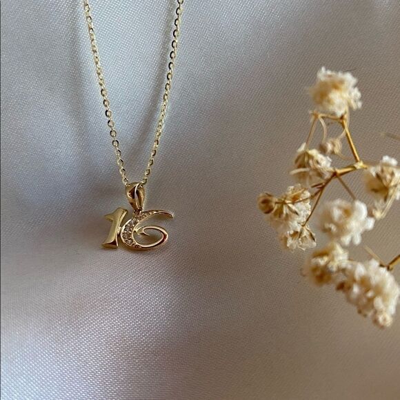 14k Solid Gold Sweet 16 Charm | Sweet 16 Jewelry | Real Gold Pendant | Birthday - Picture 5 of 7